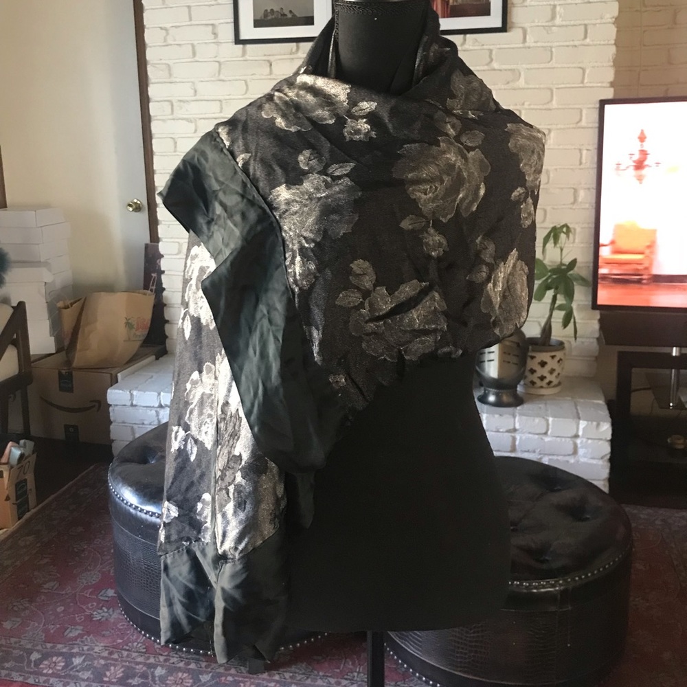 Black and grey floral scarf